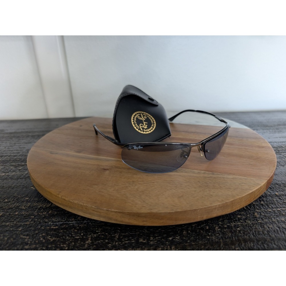 RARE Ray-Ban "Top Bar" Wrap Sunglasses Gunmetal/Silver Polarized RB3179 004/70